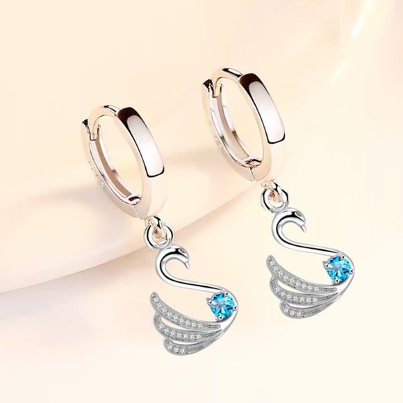 925 sterling silver crane blue crystal zircon earrings for Woman, J997